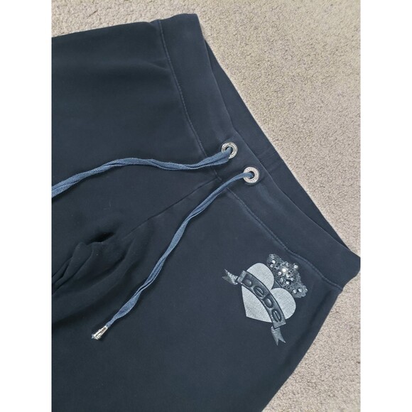 Vintage USA Made Bebe Women's Sweatpants Rhinestones Logo Drawstring Black Sz M - Picture 4 of 13